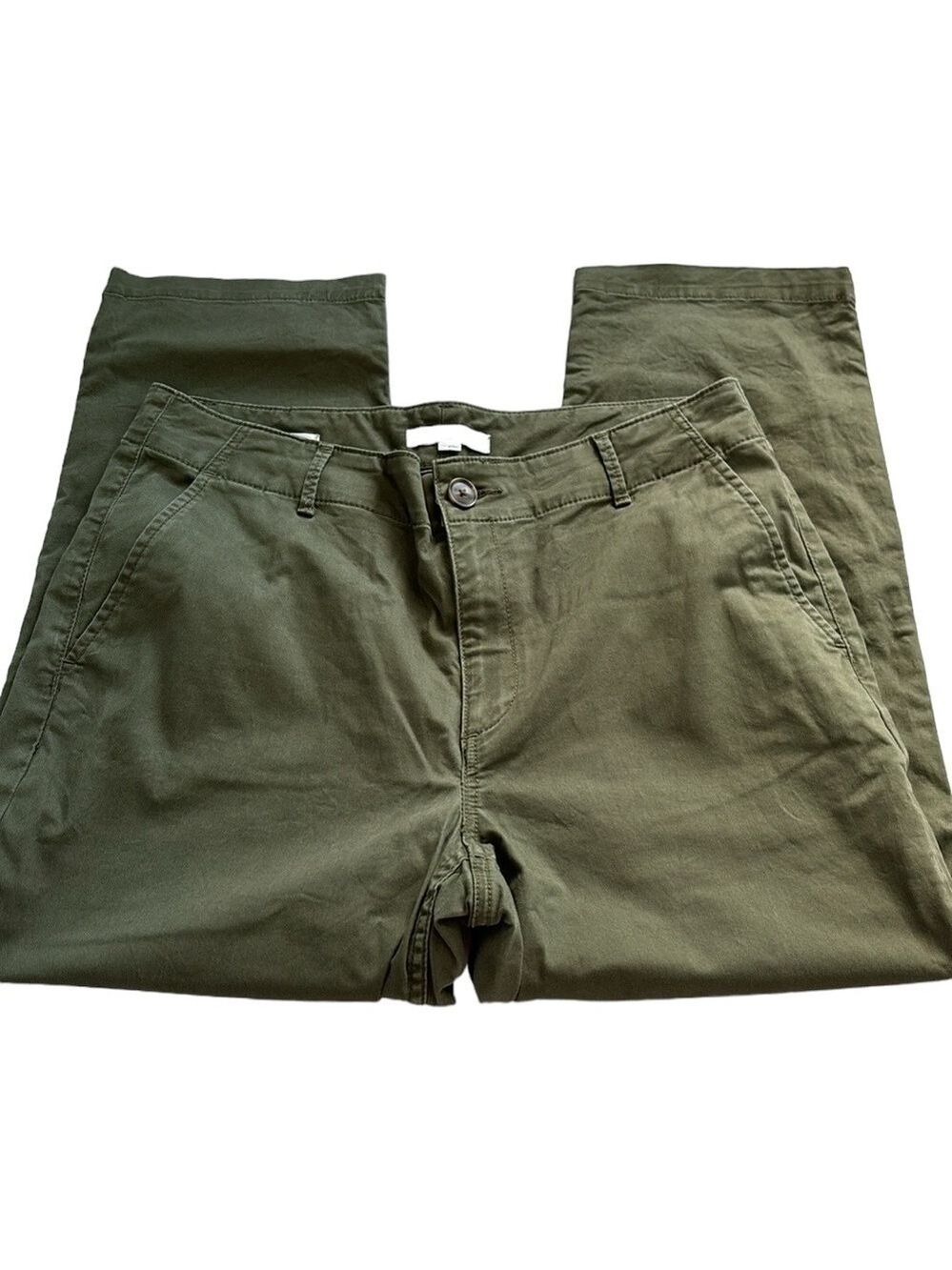 Loft The Perfect Straight Capri Pants in Washed Twill Olive Green Size 12P - Picture 9 of 10